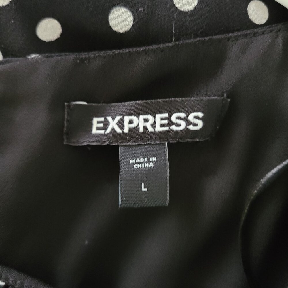 Express Black White Polka Dot Balloon Sleeve Flowy Sheer Dress Size Large - Picture 2 of 8